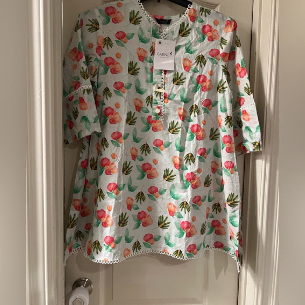 Printed cotton short kurta with tulip shalwar..
